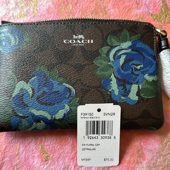 Coach Floral Wristlet Brown and Blue - Picture 2 of 6